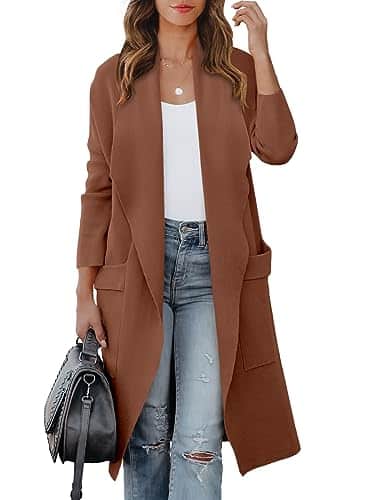 ANRABESS Women's Fall Cardigan Oversized Sweater Casual Long Sleeve Open Front Knit Jackets Coat Comfy Warm Coatigan Trendy Outfits Outwear kafeise M Orange Brown