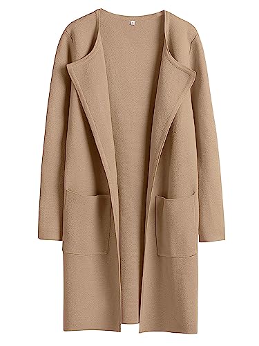 ANRABESS Women's Fall Cardigan Sweater Open Front Knit Long Sleeve Lapel Casual Oversized Solid Classy Wool Jacket Cashmere Winter Coat shenxing L Khaki