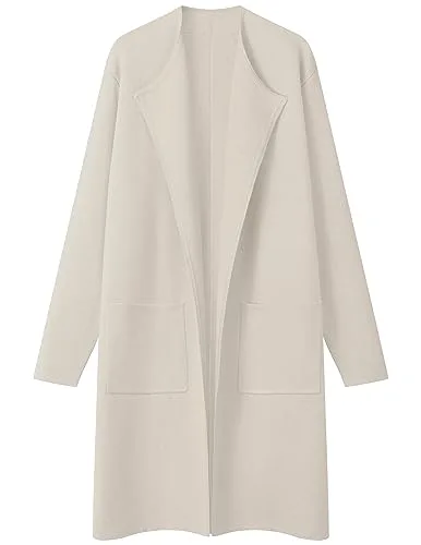 MEROKEETY Women's Winter Draped Long Cardigan Knitted Soft Sweater Jacket Coat with Pockets, Apricot, Small