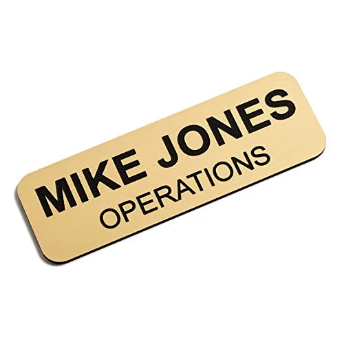 Custom Engraved Name Tag Badges â Personalized Identification with Pin or Magnetic Backing, Inch x Inches, European GoldBlack