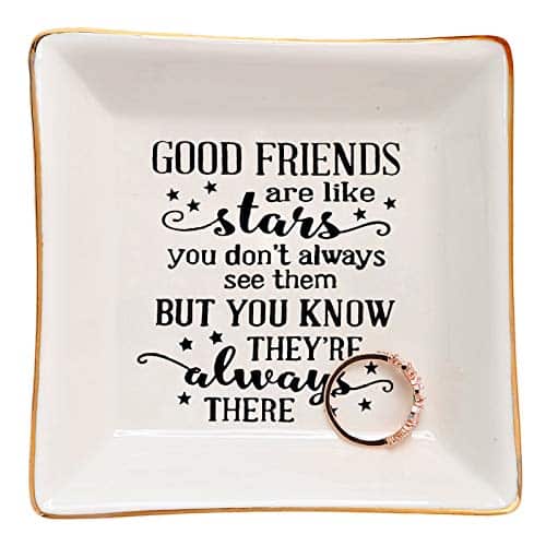 HOME SMILE Good Friends Bestie Gifts for Her Ring Trinket Dish Jewelry Tray Good Friends are Like Stars You Don't Always See Them But You Know They're Always There