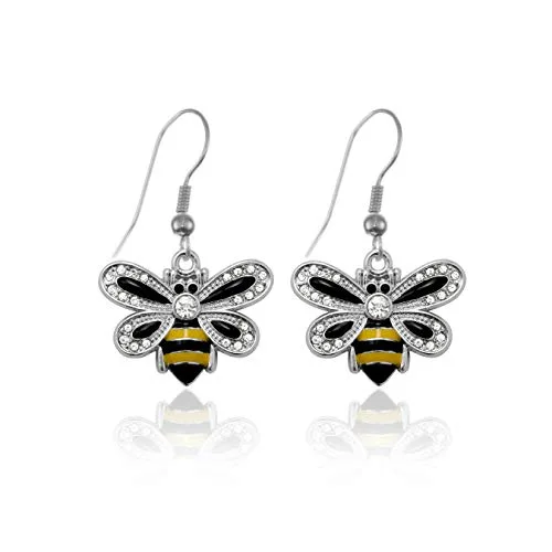 Inspired Silver Carat Bumble Bee Charm Earrings for Women Silver Customized Charm French Hook Drop Earrings with Cubic Zirconia Jewelry