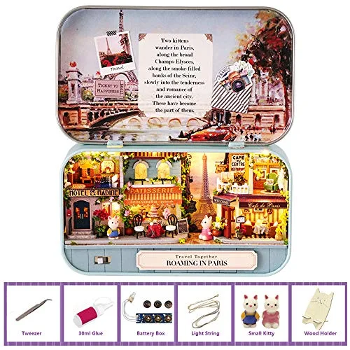 MAGQOO D Wooden Dollhouse Miniature DIY Doll House Kit with Furniture,DIY Box Theater Kit (Roaming in Paris)
