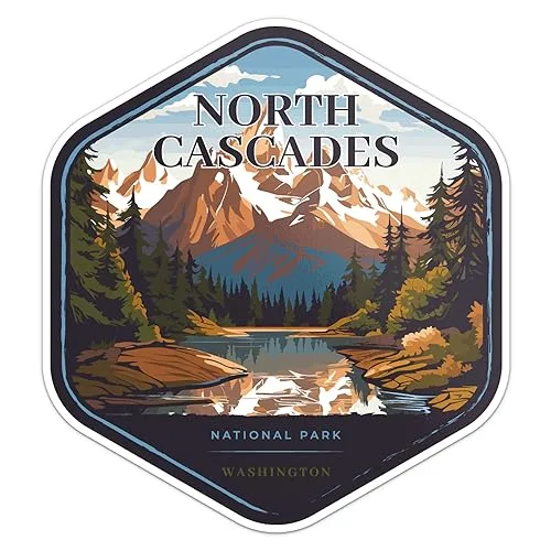 North Cascades National Park Sticker Waterproof Vinyl Decal for Car Bumper, Laptop, Water Bottle, Wall, and Window, Size '' Longer Side