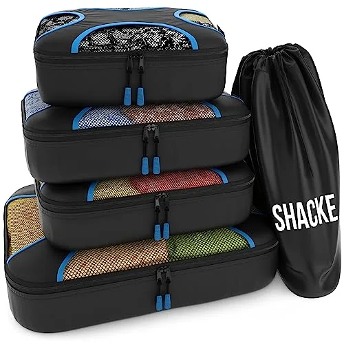 Shacke Pak Set Packing Cubes Travel Organizers with Laundry Bag (BlackBlue)