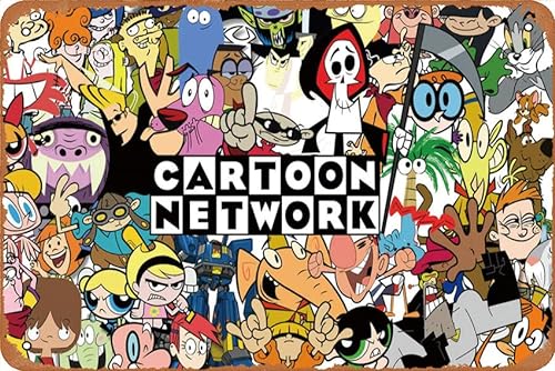 Stylish Decorative Retro Tin Metal Poster Doodle Cartoon Network Wall Decor Tin Poster Logo Vintage Bedroom Office Bar Club Garage x inches