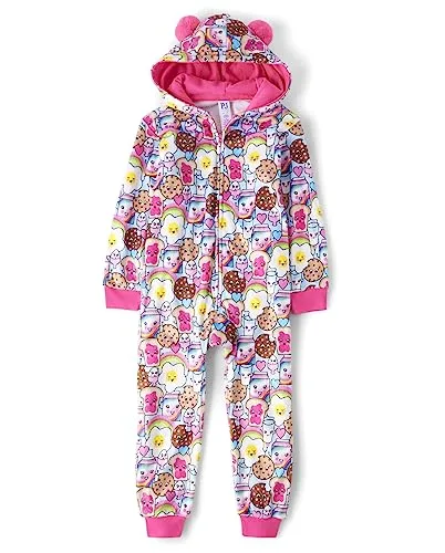 The Children's Place Girls' Long Sleeve Fleece Zip Up One Piece Pajama, Breakfast Bunch