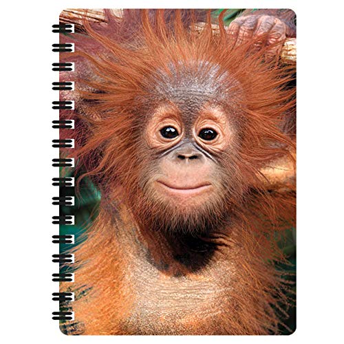D LiveLife Jotter Baby Orangutan from Deluxebase. Lenticular D Monkey xSpiral Notebook with plain recycled paper pages. Artwork licensed from renowned artist David Penfound