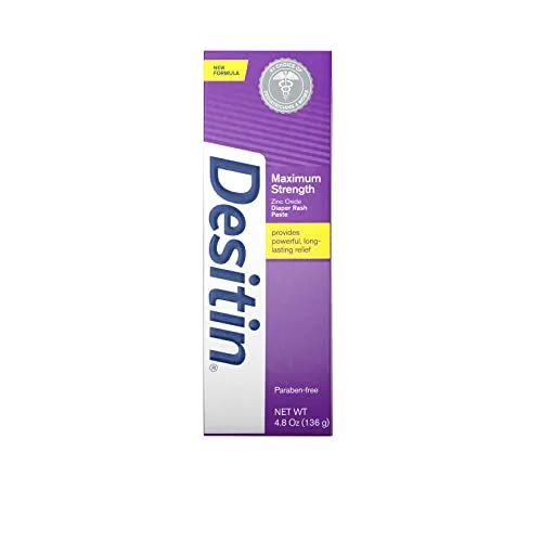 Desitin Maximum Strength Baby Diaper Rash Cream with % Zinc Oxide for Treatment, Relief & Prevention, Hypoallergenic, Phthalate & Paraben Free Paste, oz