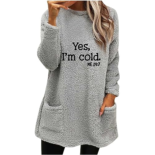 My Orders Placed Recently by me Funny Sayings Sweatshirts for Women Long Sleeve Fleece Sherpa Winter Shirts Round Neck Casual Warm Cute Long Tops Gray M