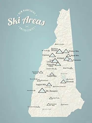 New Hampshire Ski Resorts Map xPoster (Beige & Opal Blue)