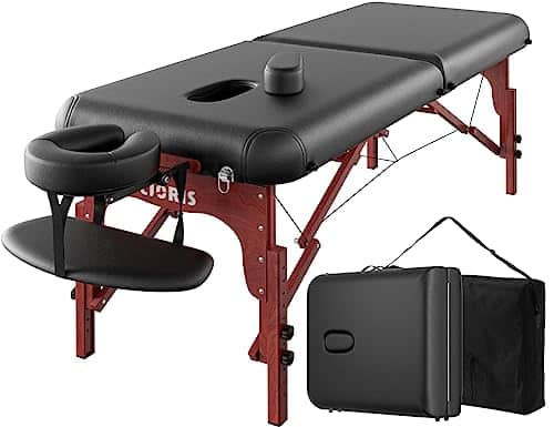 CLORIS Professional Massage Table Portable Folding Lightweight Facial Salon Spa Tattoo Bed Height Adjustable with Carrying Bag & Wooden Leg Hold Up to LBS