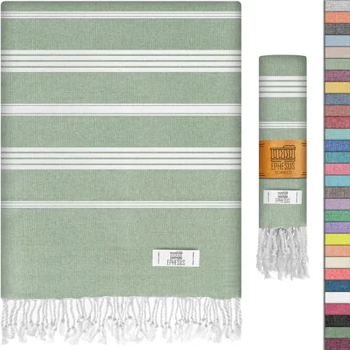 EPHESUS TOWELS Turkish Beach Towel Turkish Cotton xinch Oversized Turkish Towel for Beach, Bath, Pool, Gym, Yoga Prewashed, Lightweight, Quick Dry (Apple Green, New Sultan Pack )