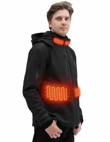 Heated Jacket for Men, Heated Coat with V Battery Pack Winter Outdoor Soft Shell Electric Heated Hoodie (L)