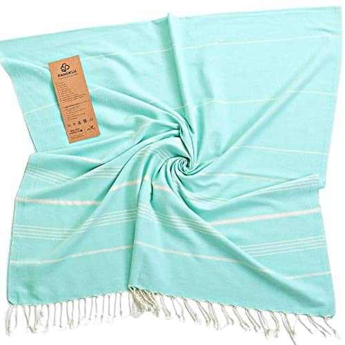 PAMUKLU Cloud Oversized Beach Towel Sand Resistant, Quick Drying, Compact, Soft and Absorbent % Organic Turkish Cotton for Pool, Yoga, Travel, Outdoor Adventures, and Gifts (Blue S)