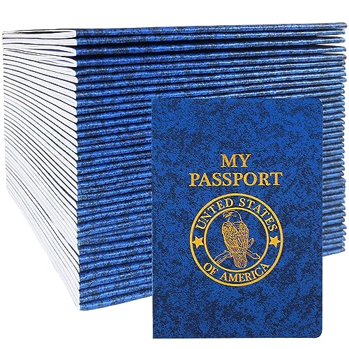 Zddaoole Pack Blank Passport Notebook,Bulk Passport Notebook,Blue Fake Passport for Kids Pretend Play,Passport Sticker Book for World Travel School Supplies Party Favors Decor