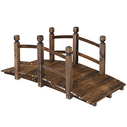 FT Wooden Garden Bridge Arch Stained Finish Footbridge Decorative Backyard Bridge with Double Safety Railings Outdoor Lawn Pond Bridge Walkway for Garden Yard Patio Courtyard 