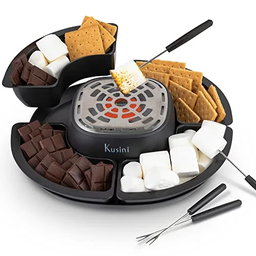 Kusini Smores Maker Tabletop Indoor Flameless Electric Marshmallow Roaster Detachable Trays & Roasting Forks Gift Set & Date Night Idea. Movie Night Supplies & Housewarmin