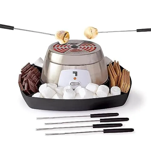 SHARPER IMAGE Electric S'mores Maker [Amazon Exclusive] Piece Kit, Skewers & Serving Tray, Small Kitchen Appliance, Flameless Tabletop Marshmallow Roaster, Date Night Fun Kids