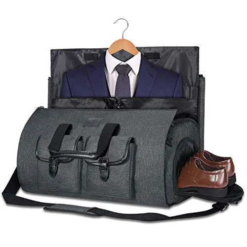 UNIQUEBELLA Carry on Garment Bag Large Duffel Bag Suit Travel Bag Weekend Bag Flight Bag with Shoe Pouch for Men Women (Black) Age Over Years Old