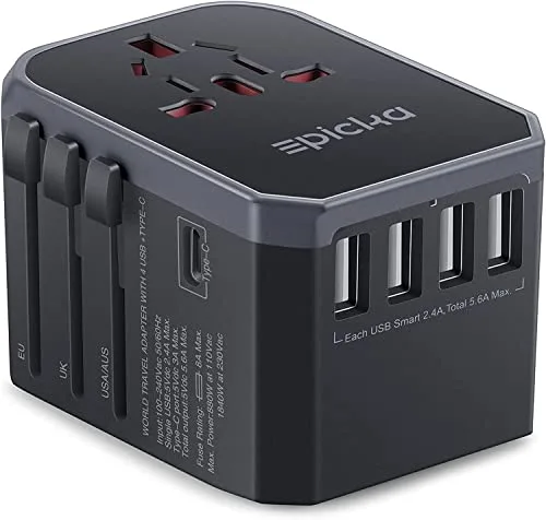 EPICKA Universal Travel Adapter One International Wall Charger AC Plug Adaptor with A Smart Power and A USB Type C for USA EU UK AUS (TA , Grey)